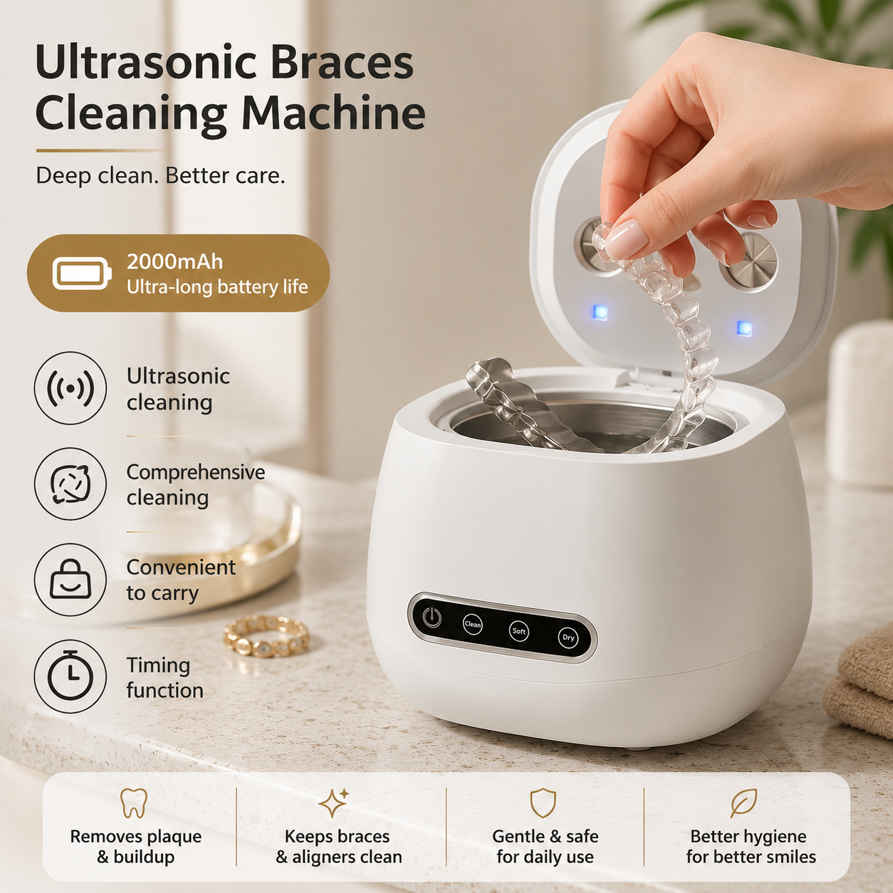 Novaluxt Ultrasonic Cleaning Machine – Deep Clean for Toothbrush Heads, Razors & Accessories