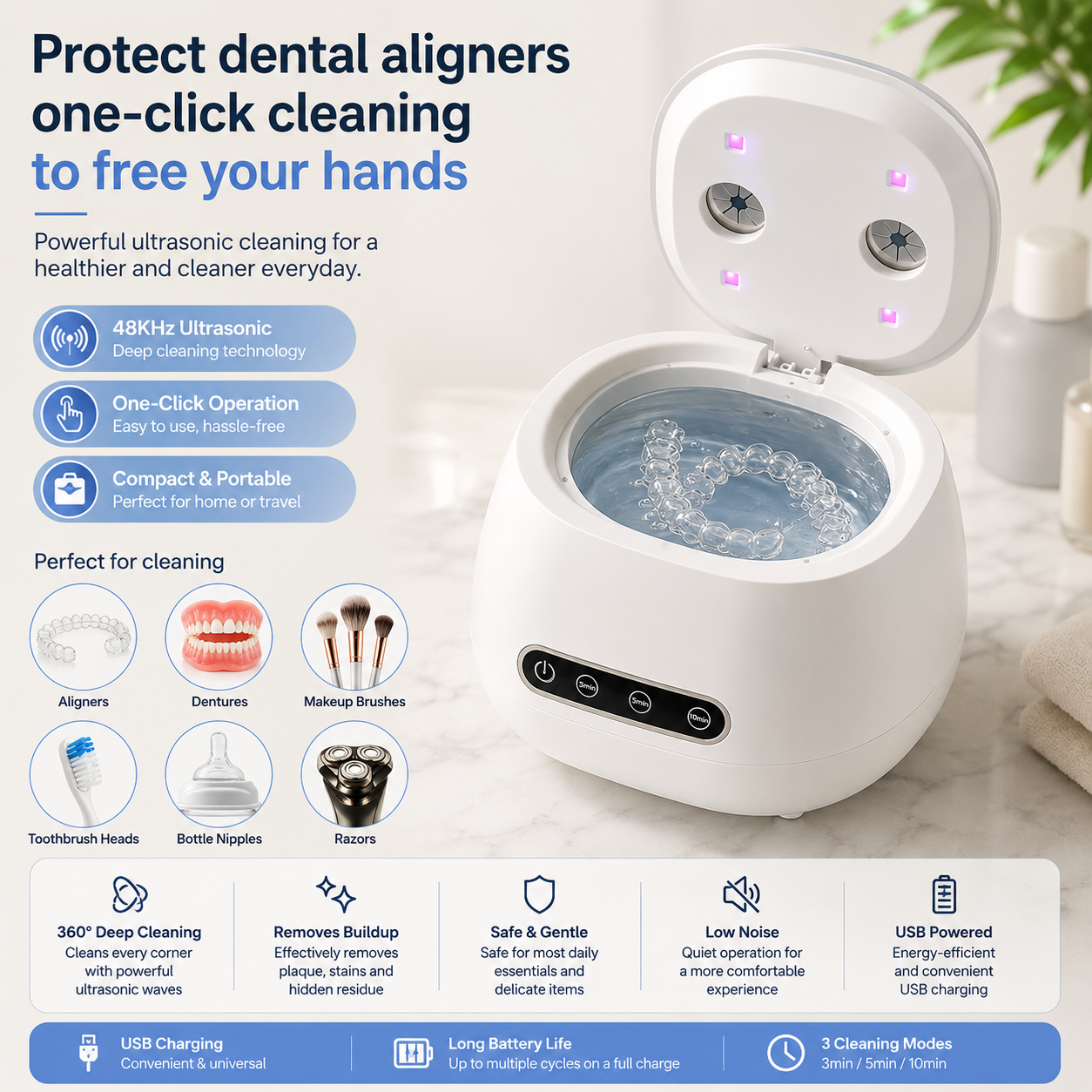 Novaluxt Ultrasonic Cleaning Machine – Deep Clean for Toothbrush Heads, Razors & Accessories